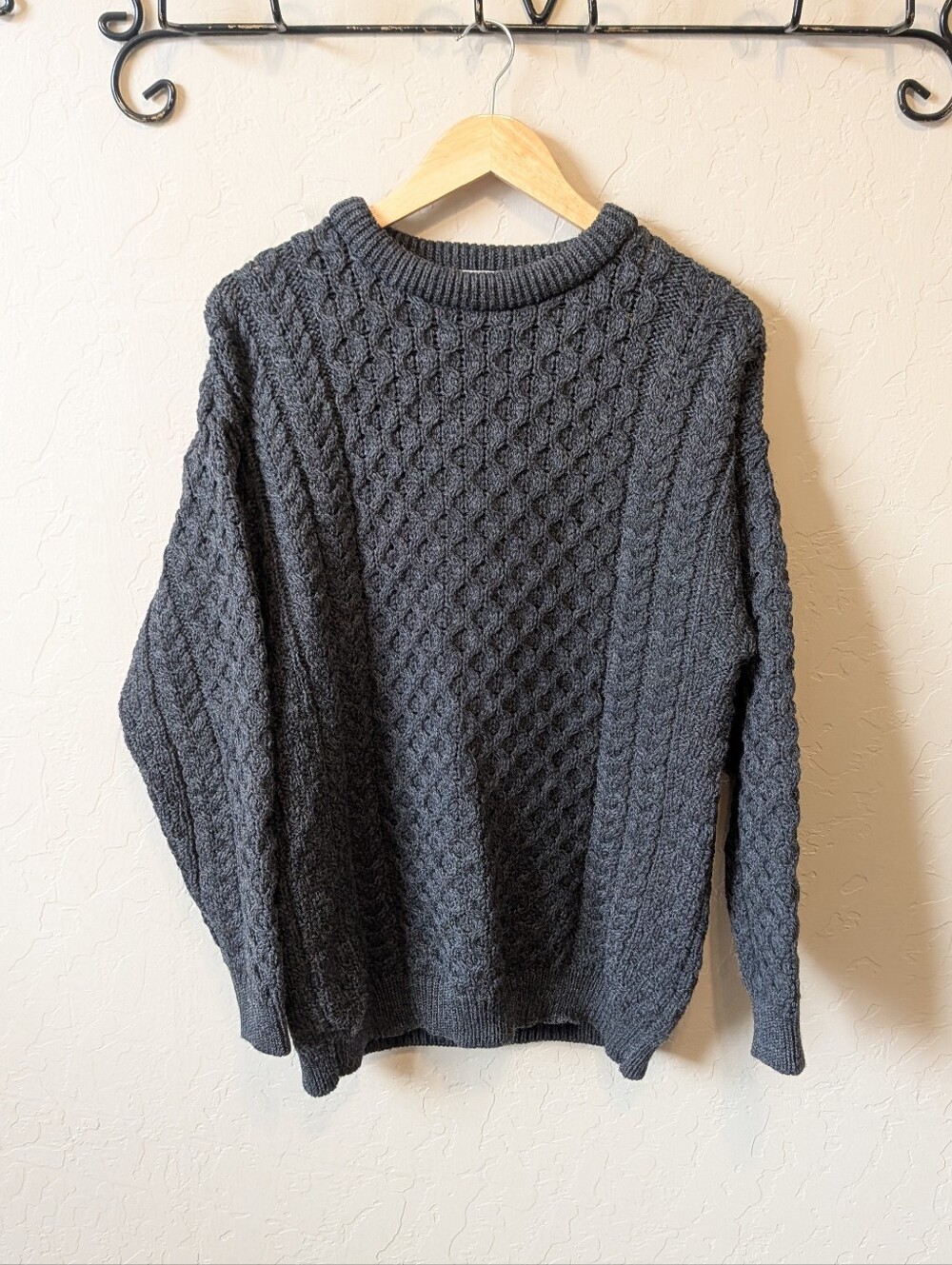 Arancrafts Ireland Grey Wool Cable Knit Sweater
